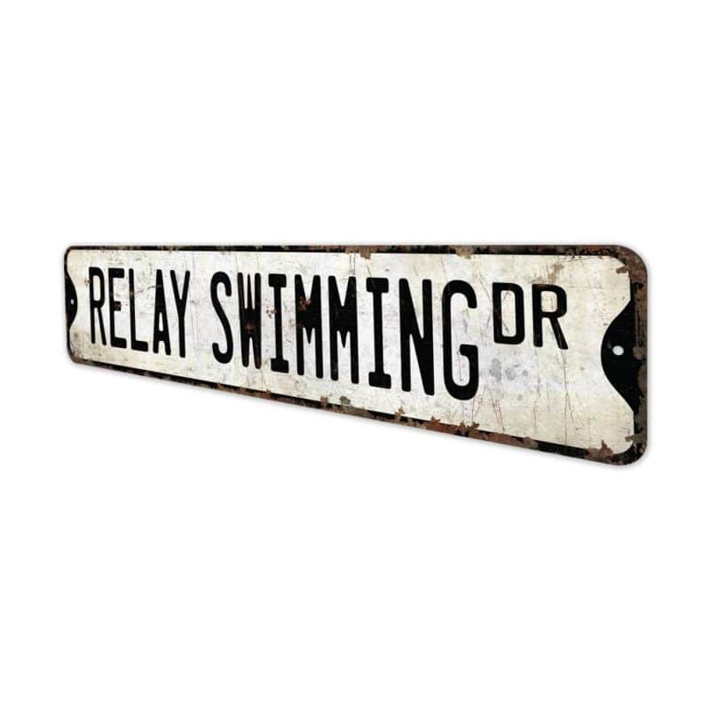 Relay-Swimming-Premium-Quality-Rustic-Metal-Sign-4