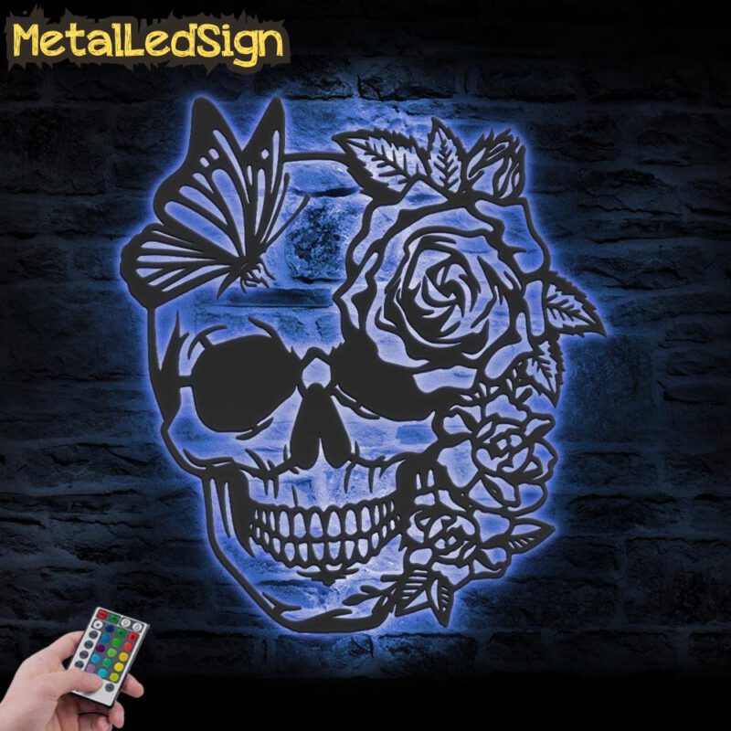 Rose-Sugar-Skull-Metal-Wall-Art-with-LED-Light-3.jpg