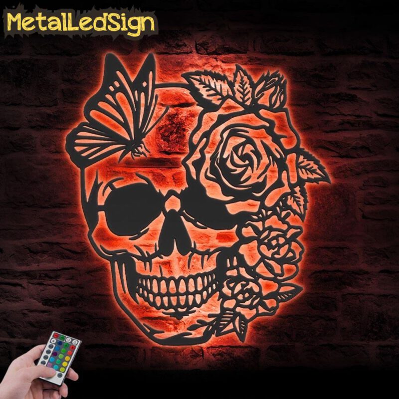 Rose-Sugar-Skull-Metal-Wall-Art-with-LED-Light-5.jpg