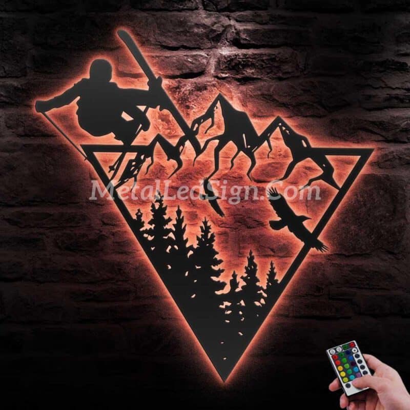 Snow-Skiing-Winter-Sport-Metal-Wall-Art-Led-Light-5-1