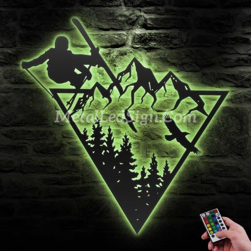 Snow-Skiing-Winter-Sport-Metal-Wall-Art-Led-Light-6