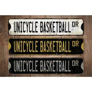 Unicycle-Basketball-Premium-Quality-Rustic-Metal-Sign-Images