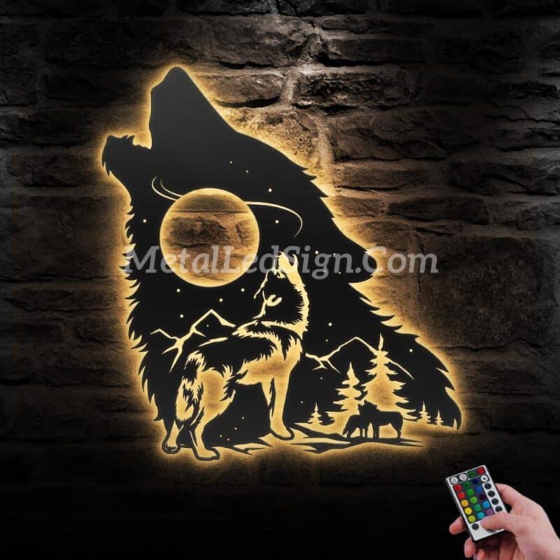 Wolf-On-The-Moon-Metal-Wall-Art-Led-Light-Images-4