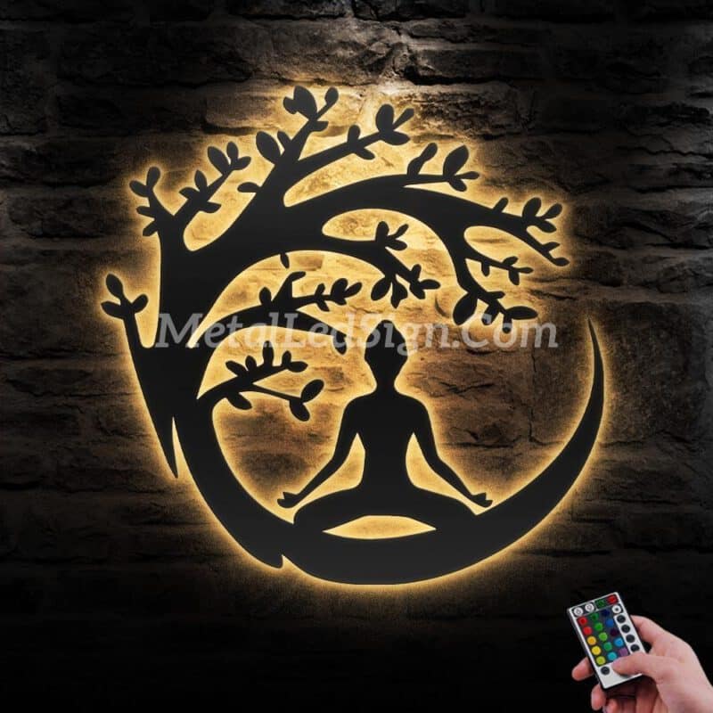 Yoga-Buddha-Tree-Metal-Wall-Art-Led-Light-Images-1